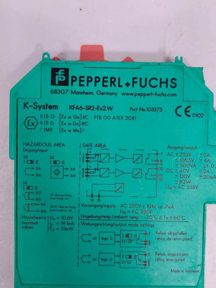 PEPPERL & FUCHS KFA6-SR2-EX2.W 2-Channel Isolated Barrier (Switch Amplifier) Designed For Intrinsic Safety Applications