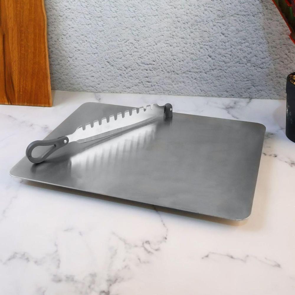2 in 1 Stainless Steel Cutting Board with Attached Guillotine Slicer Knife