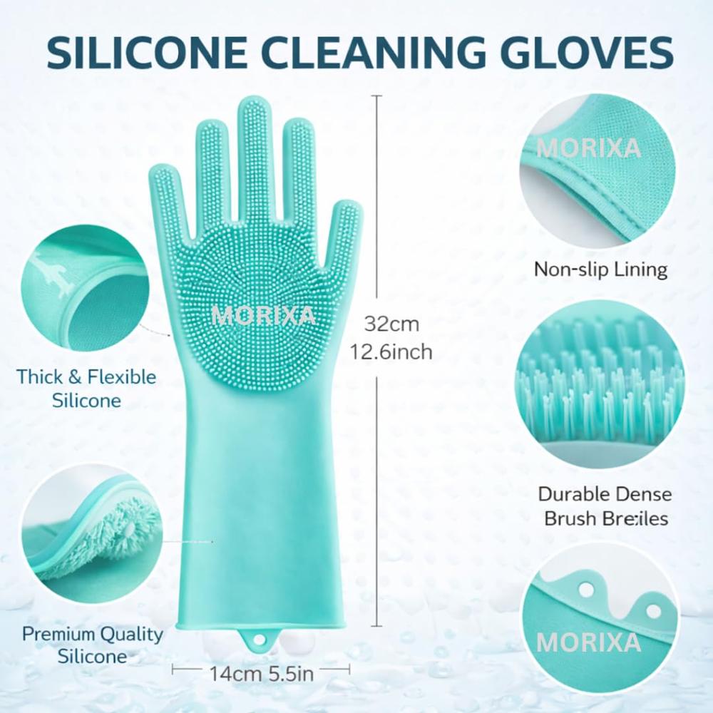 Magic Silicone Dishwashing Gloves Reusable Scrubber Cleaning Gloves for Kitchen And Bathroom