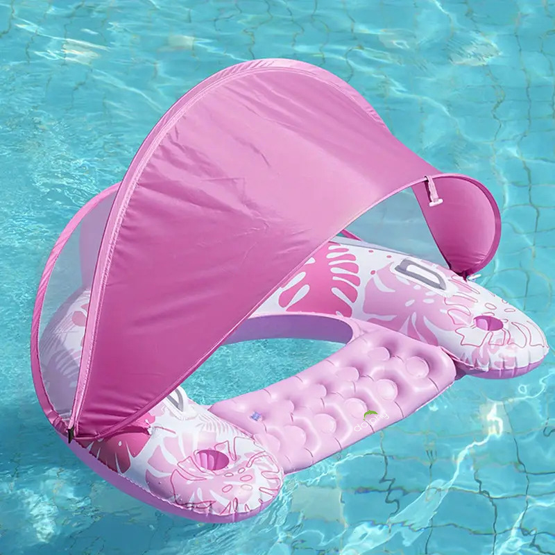 Inflatable Pool Floating Chair With Canopy & Holder For Adults - Color: Pink