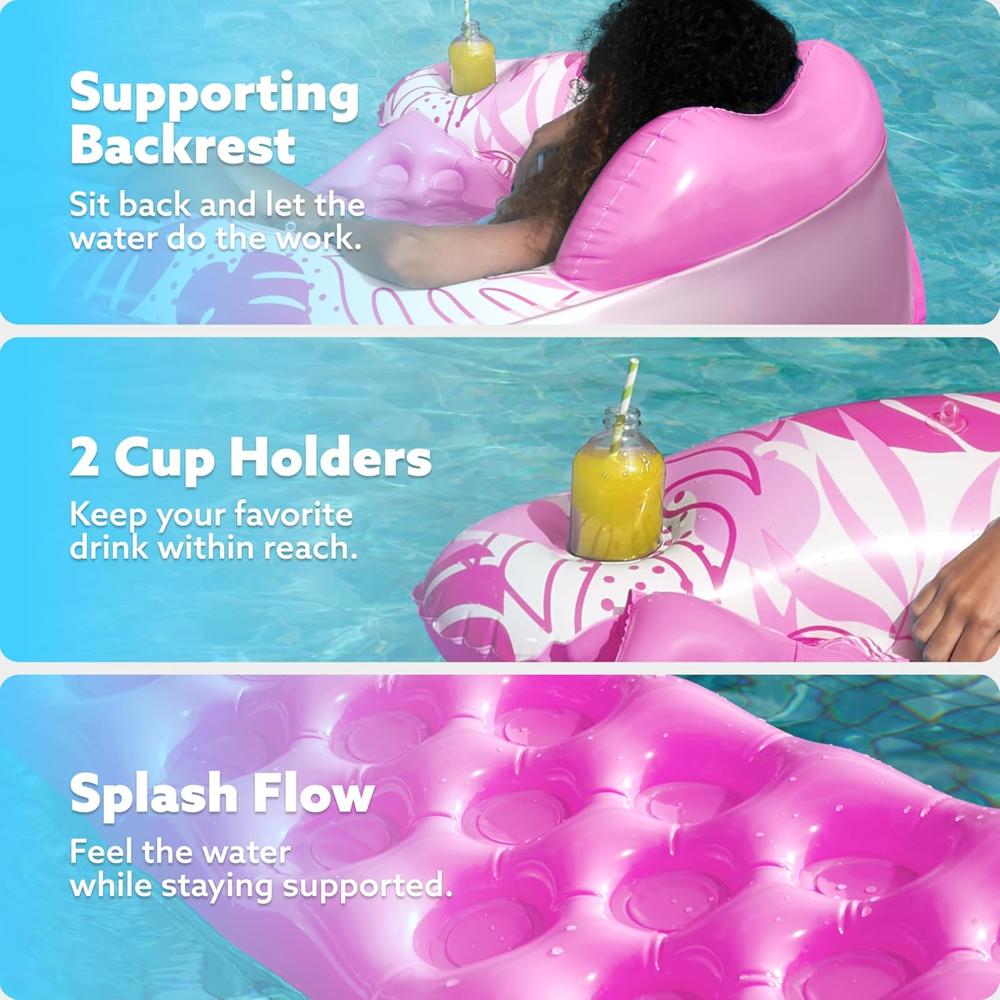 Inflatable Pool Floating Chair With Canopy & Holder For Adults