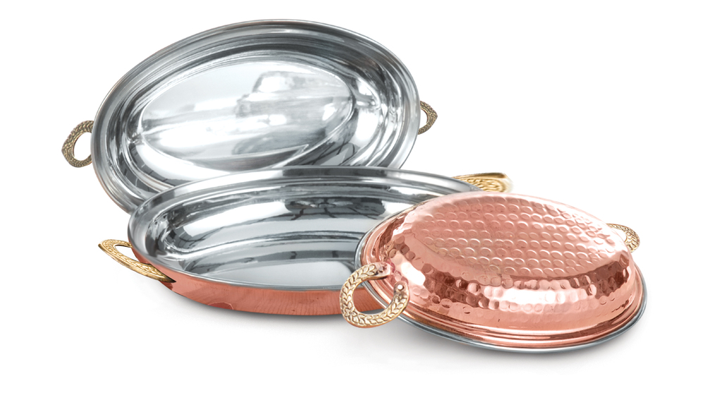 Copper Oval Dish With Embossed Handle