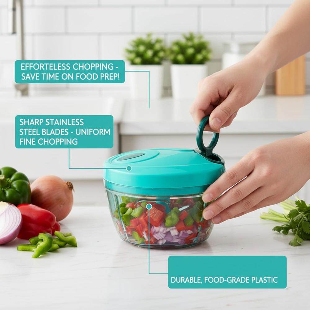 450ml Dori Chopper with 3 Stainless Steel Blades Manual Vegetable Cutter Onion aND Fruit Chopper