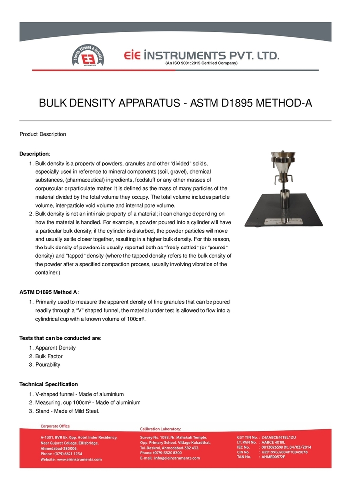 Bulk Density Apparatus - Method A, B & C