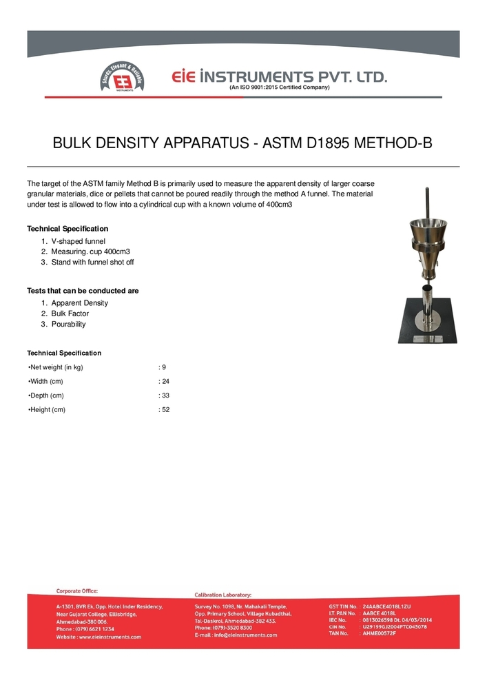 Bulk Density Apparatus - Method A, B & C