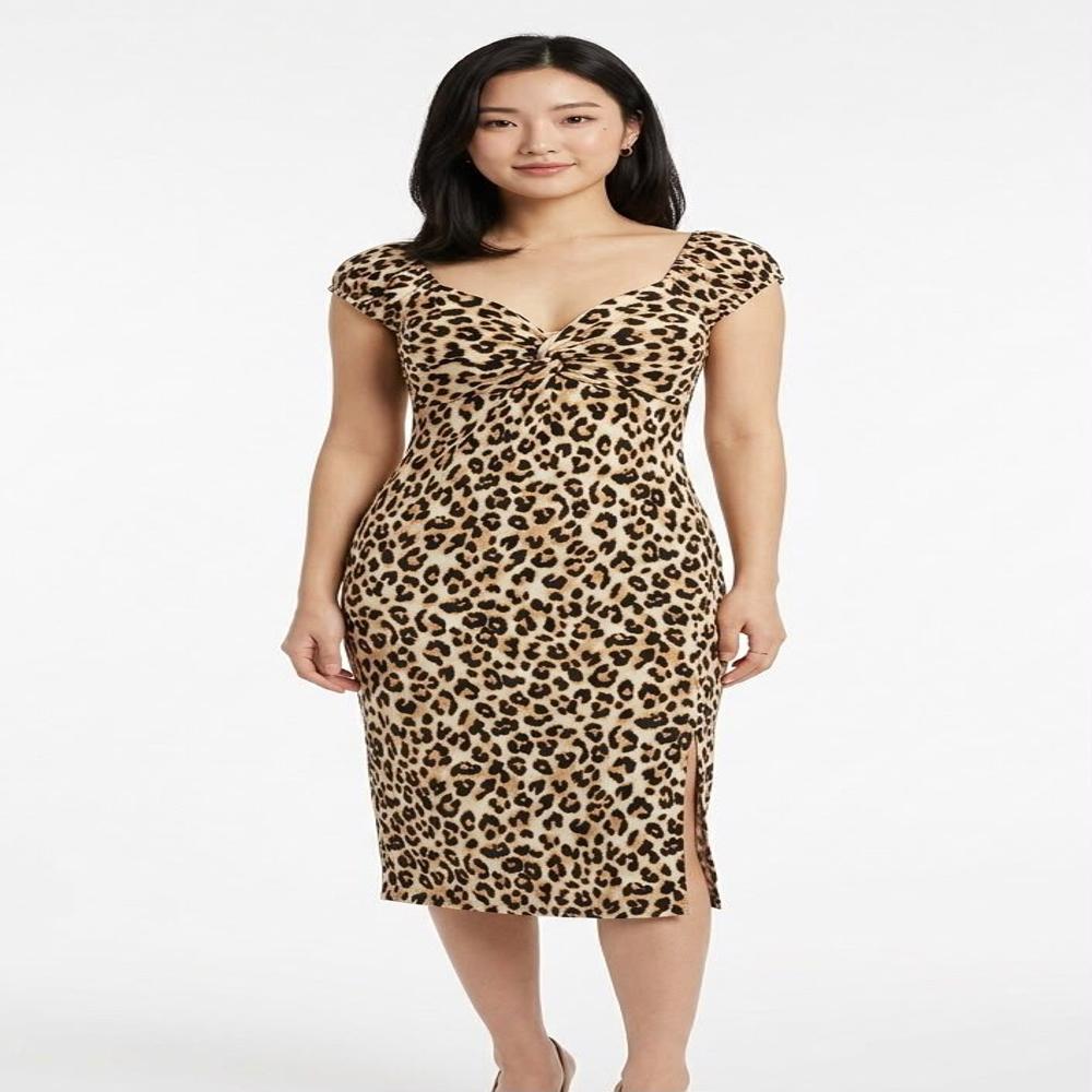 Leopard Print Bodycon Midi Dress for Women