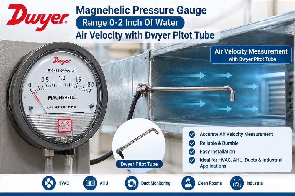 Magnehelic Differential Pressure Gauge Range 0-2 Inch Of Water<<