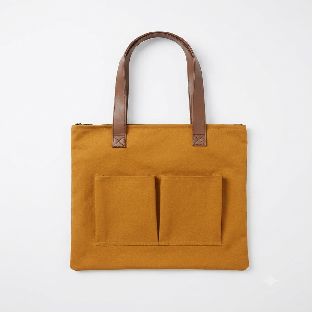 2 Pocket Tote Bag with PU Handles