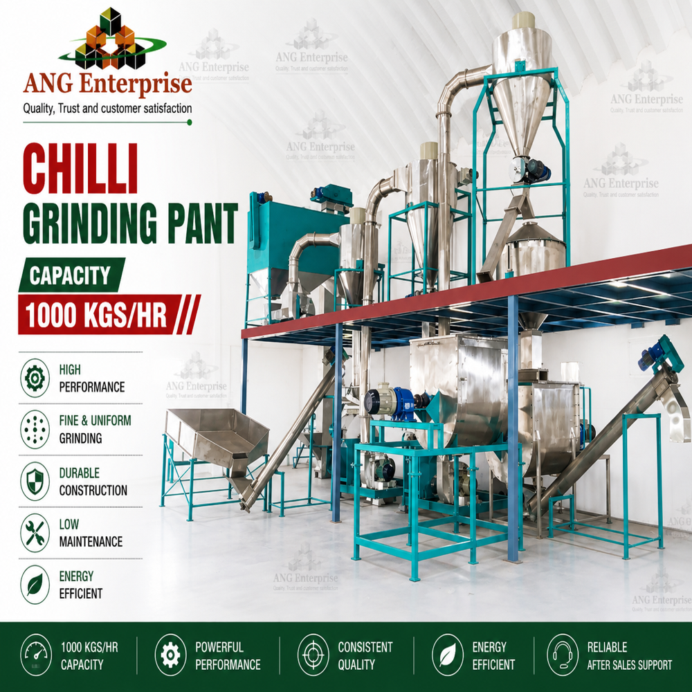 Chilli Grinding Plant - Stainless Steel, Adjustable 60 Mesh, 500 Kgs/hr | Automatic Plc Control, Cyclone Dust Collector, Modular Skid-mounted