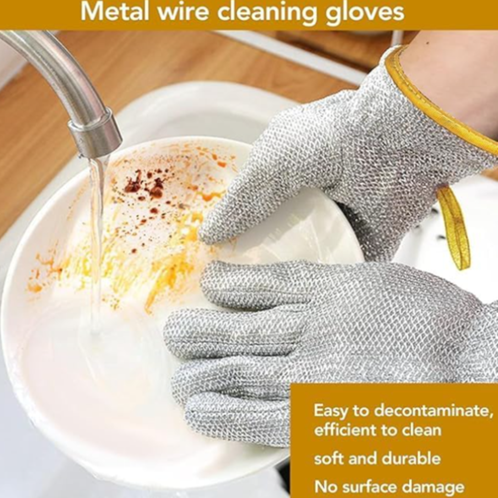 Steel Wire Dishwashing Gloves Reusable Scrubber Cleaning Gloves