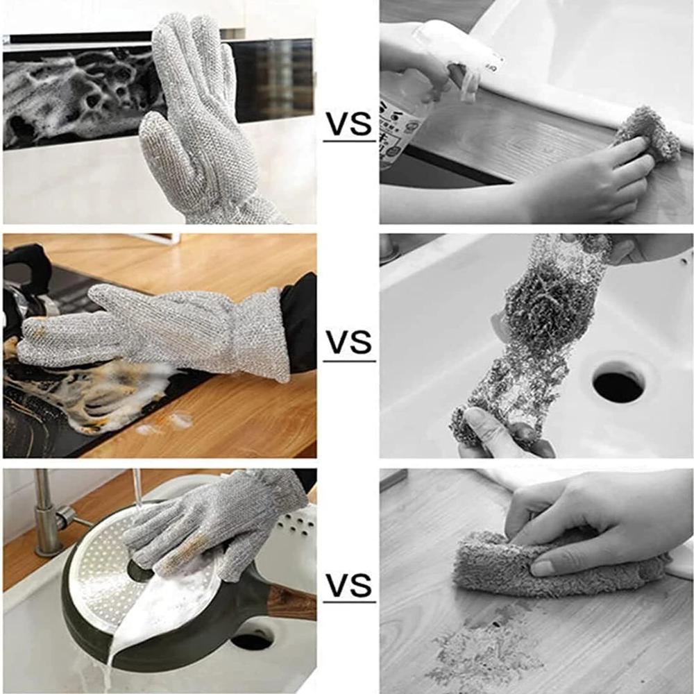 Steel Wire Dishwashing Gloves Reusable Scrubber Cleaning Gloves