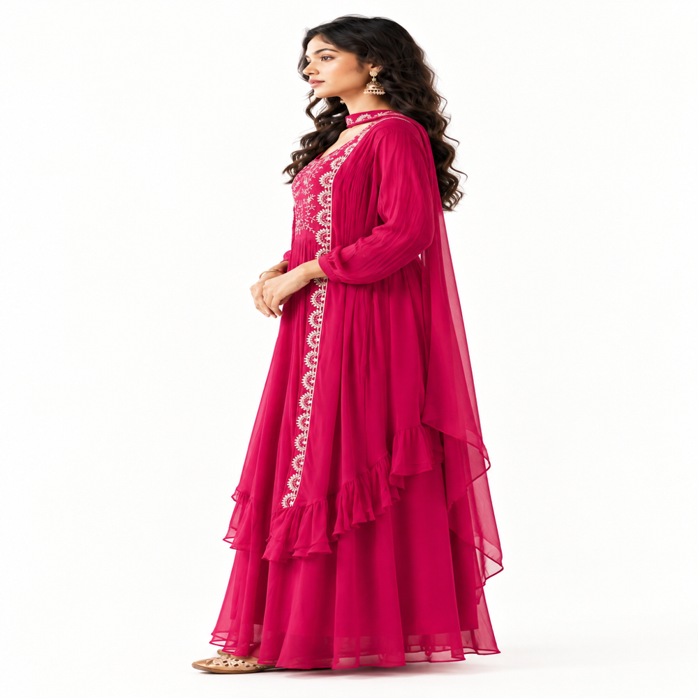 One Piece Anarkali Suit With Jacket And Dupatta