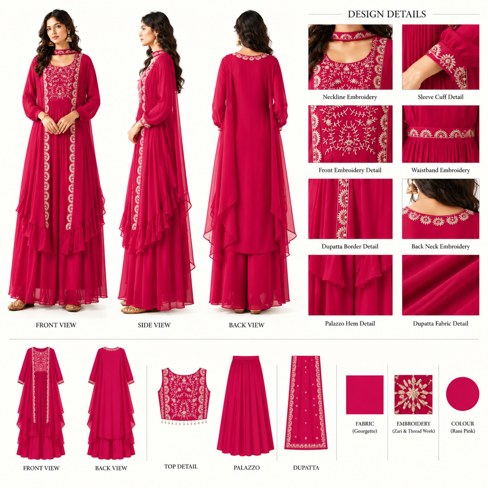 One Piece Anarkali Suit With Jacket And Dupatta