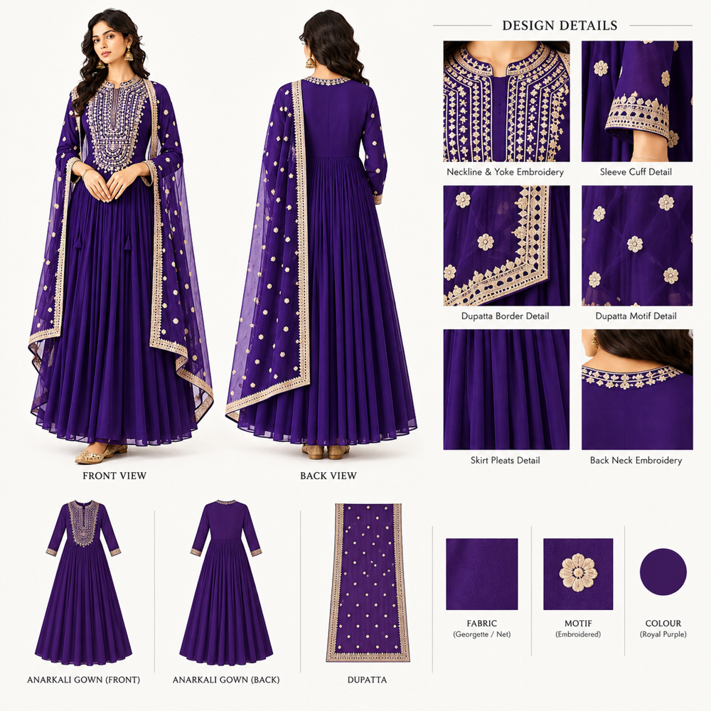 One Piece Mirror Work Anarkali Suit With Belt and Brocade Dupatta