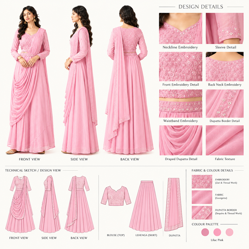 Ladies Indo Western Sequence Work Saree With Belt