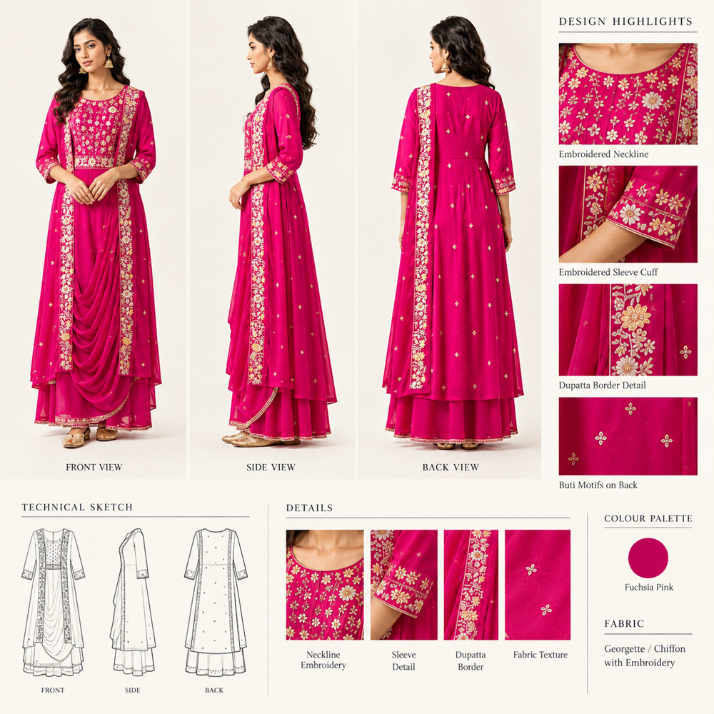 3 Piece Embroidery Work Saree With Jacket Skirt And Blouse