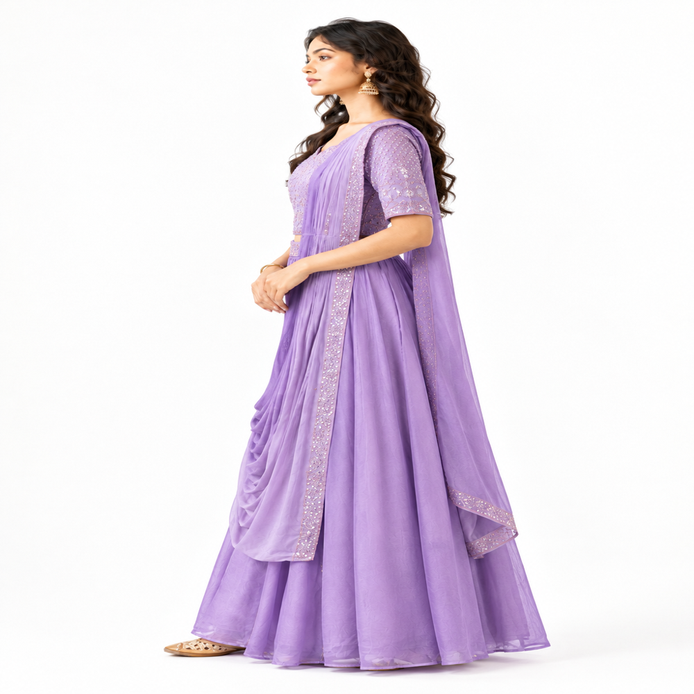 Ladies Indo Western Embroidery Work Saree With Blouse