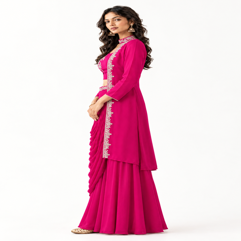 Ladies Half Jacket Sequence Work Saree