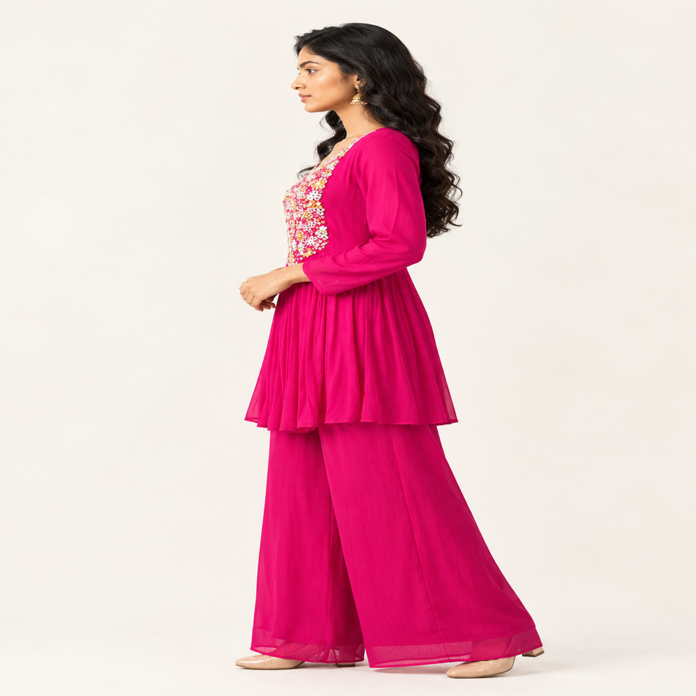 Aline Bead And Mirror Work Kurti Set With Pant