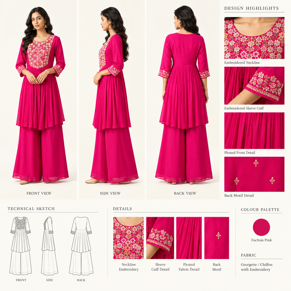 Aline Bead And Mirror Work Kurti Set With Pant