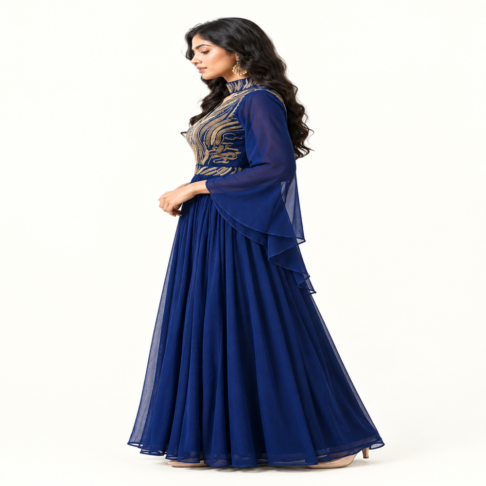 Ladies Handwork Sequence And Bead One Piece Gown With Belt