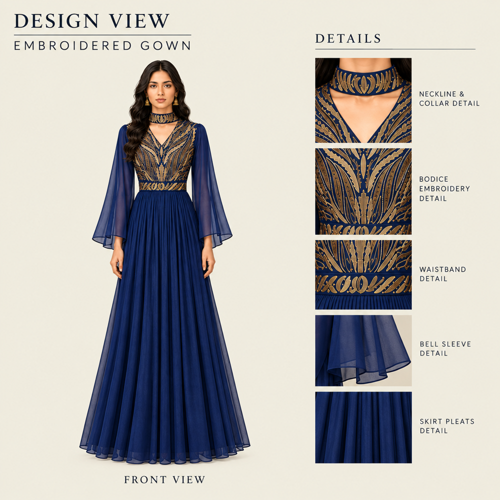 Ladies Handwork Sequence And Bead One Piece Gown With Belt