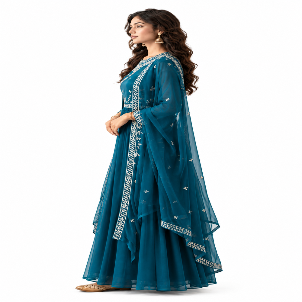 Ladies Elegant Aari Work Anarkali Gown With Jacket