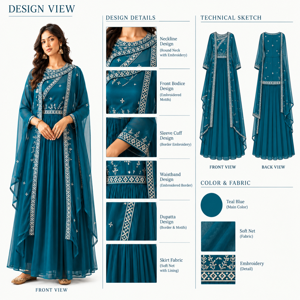 Ladies Elegant Aari Work Anarkali Gown With Jacket