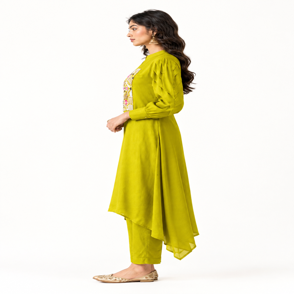 Ladies A Line Sequence Work Kurti Set With Pant