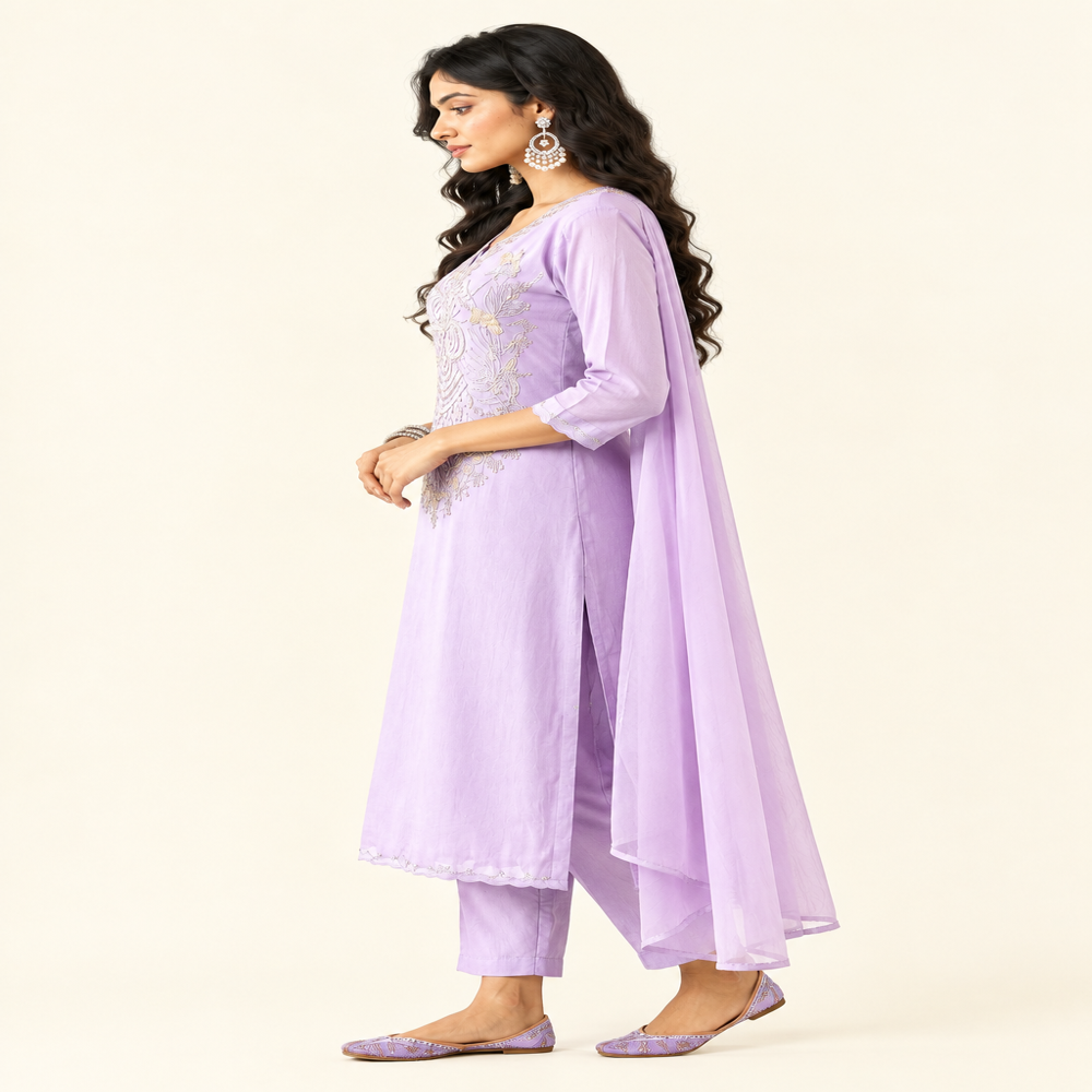 Ladies 3 Piece Bead Work Chudidhar Kurti Set With Dupatta