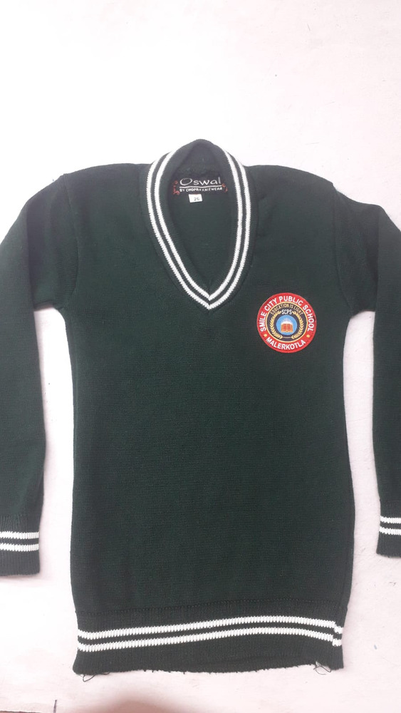 Dark Green And White School V Neck Sweater