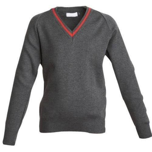 Grey And Red School V Neck Sweater