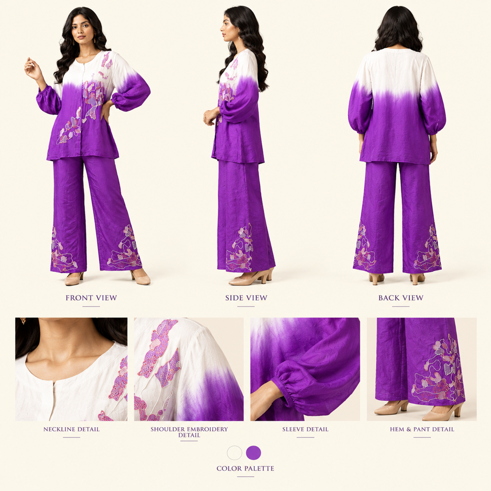 Ladies Purple And White Sequence And Beadwork Co-Ord Set