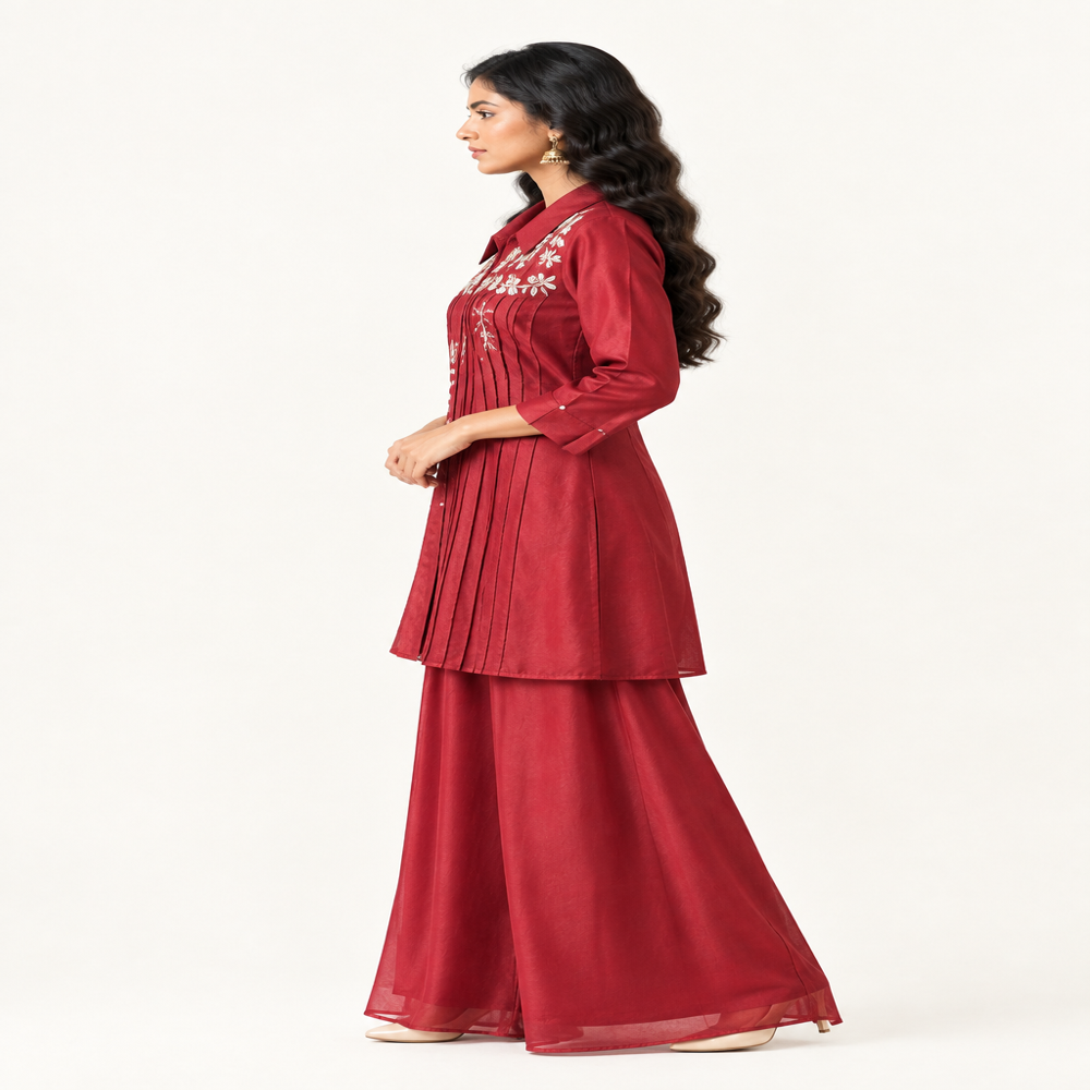 Elegant Maroon Co-ord Set With Sharara
