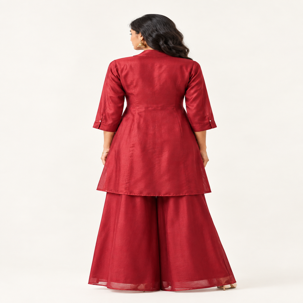 Elegant Maroon Co-ord Set With Sharara