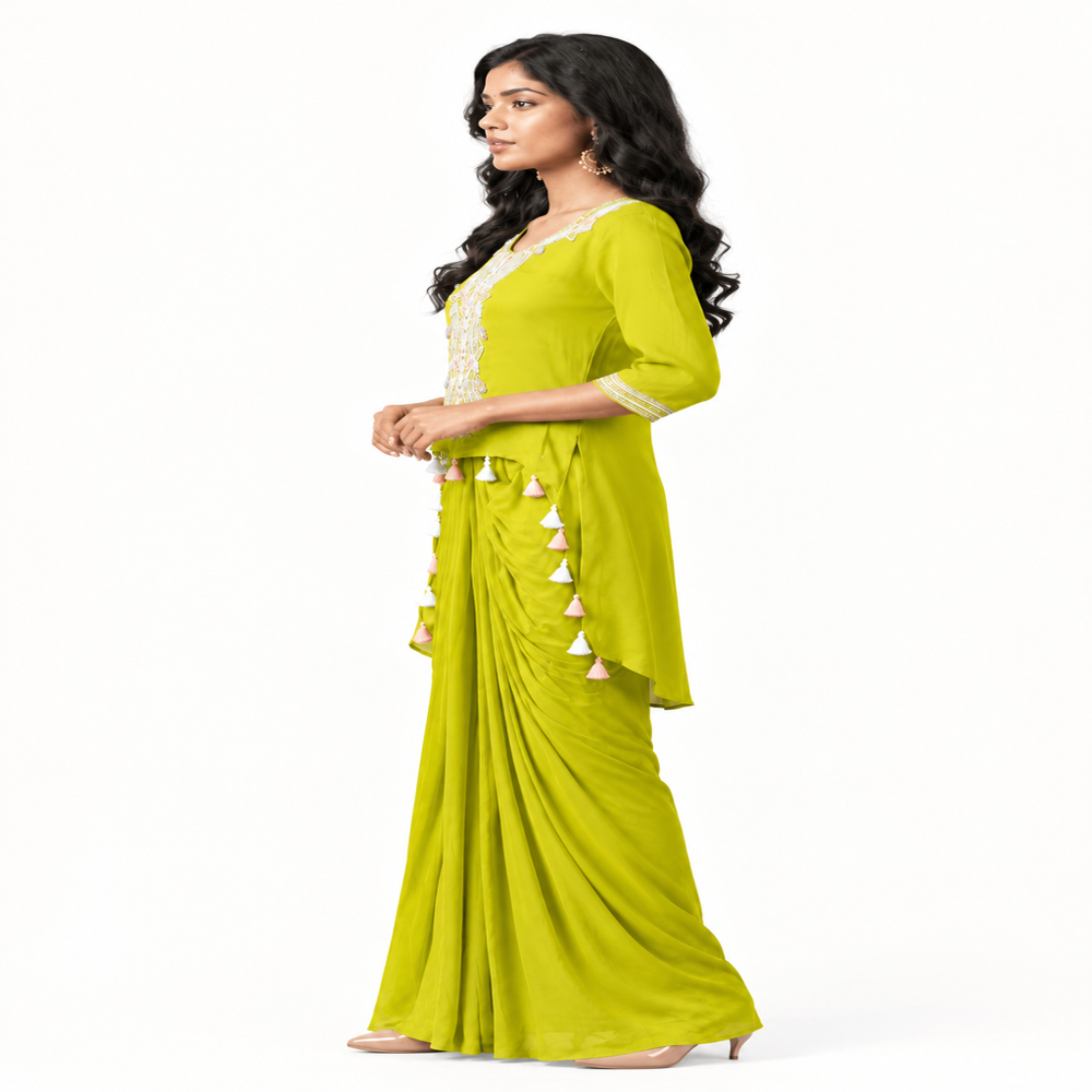 One Piece Dhoti Pattern Zari Work Tunic Dress