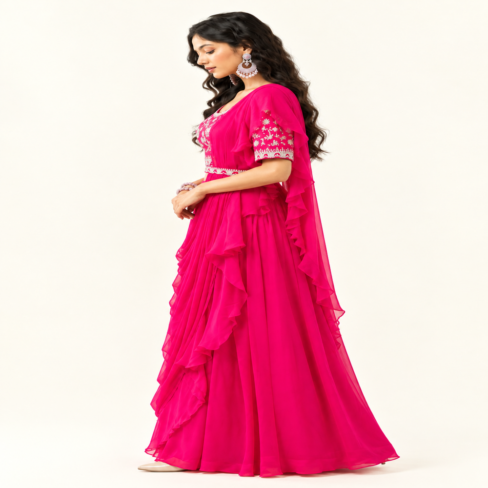 Ladies Indo Western Saree With Dupatta