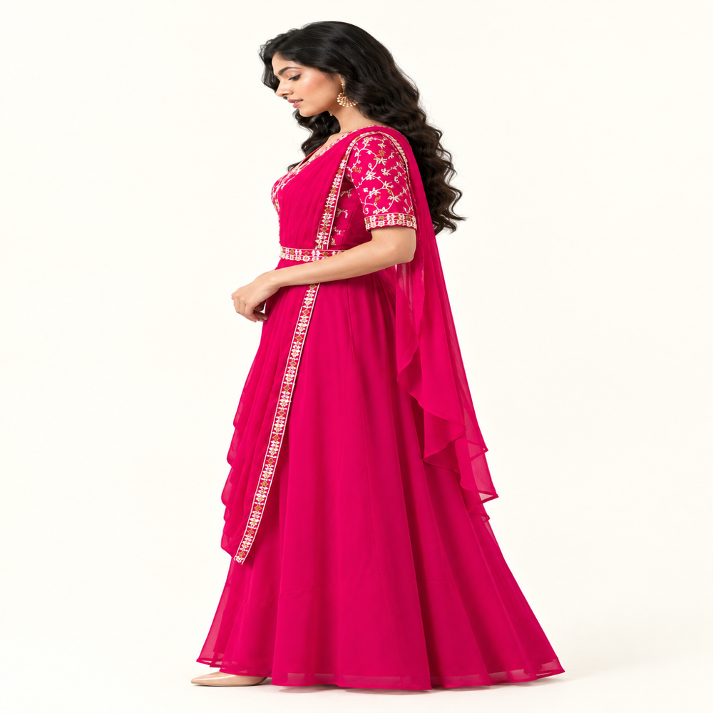 Ladies Indo Western Bead Work Saree With Blouse And Skirt