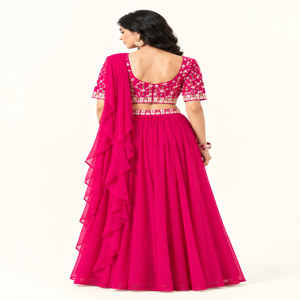 Ladies Indo Western Bead Work Saree With Blouse And Skirt
