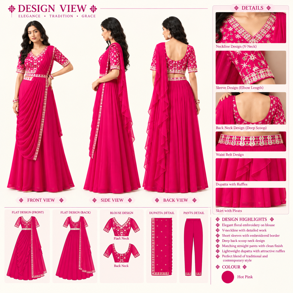 Ladies Indo Western Bead Work Saree With Blouse And Skirt