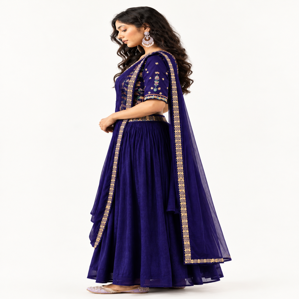 Ladies Aari And Hand Embroidery Work Saree With Blouse And Skirt