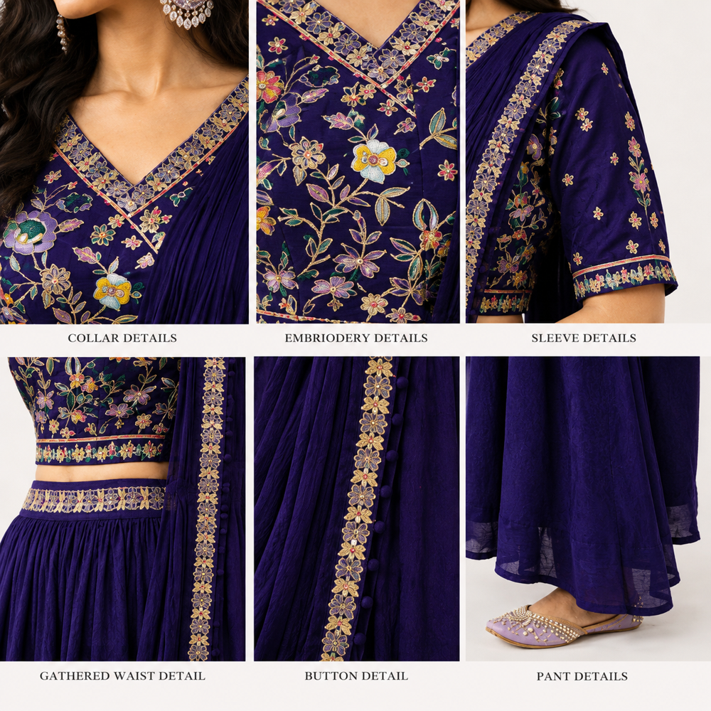 Ladies Aari And Hand Embroidery Work Saree With Blouse And Skirt