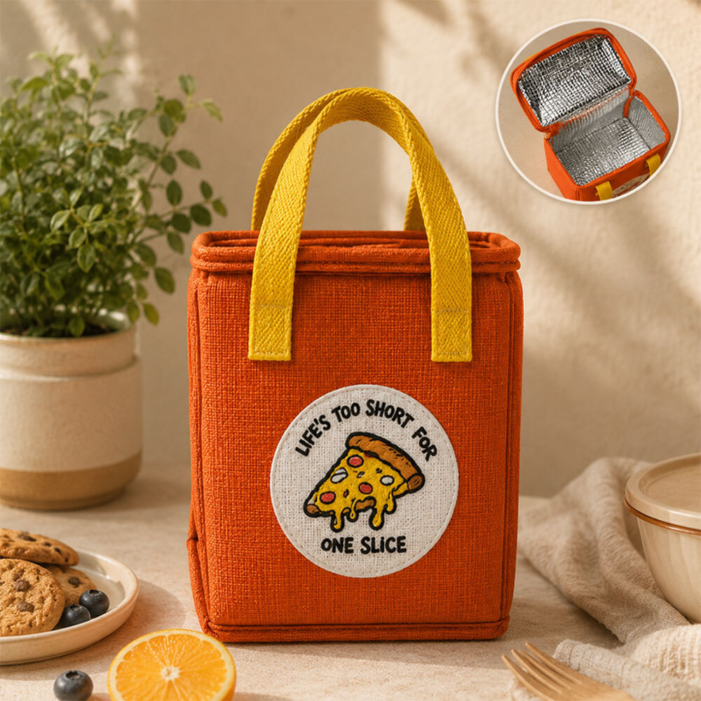 Jute Insulated Lunch Bag With Zipper Closure