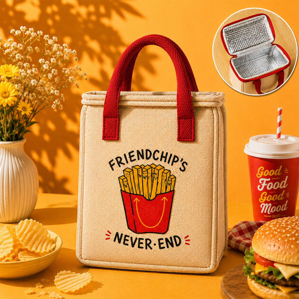 Jute Insulated Lunch Bag With Zipper Closure