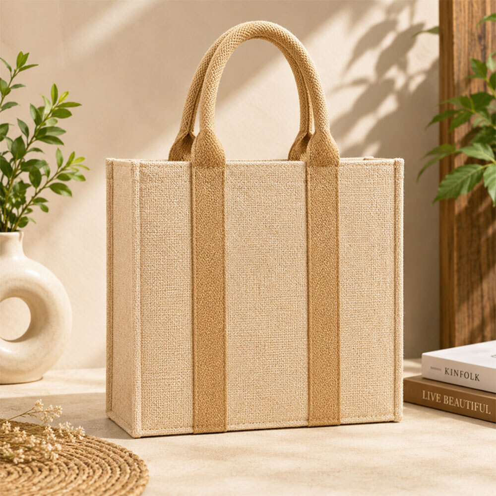 JUTE CARRY BAG with zipper closure WITH INSIDE OPEN POCKET