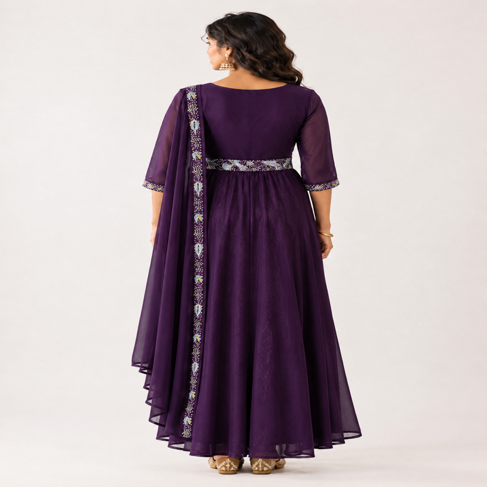 Ladies Indo Western Sequence Work Saree With Blouse
