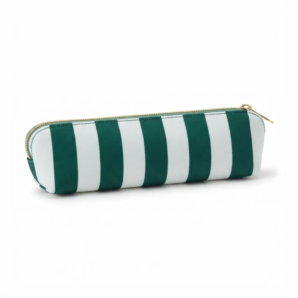 Green & White Striped Canvas Pencil Pouch - Color: Blue With Multicolor Print
