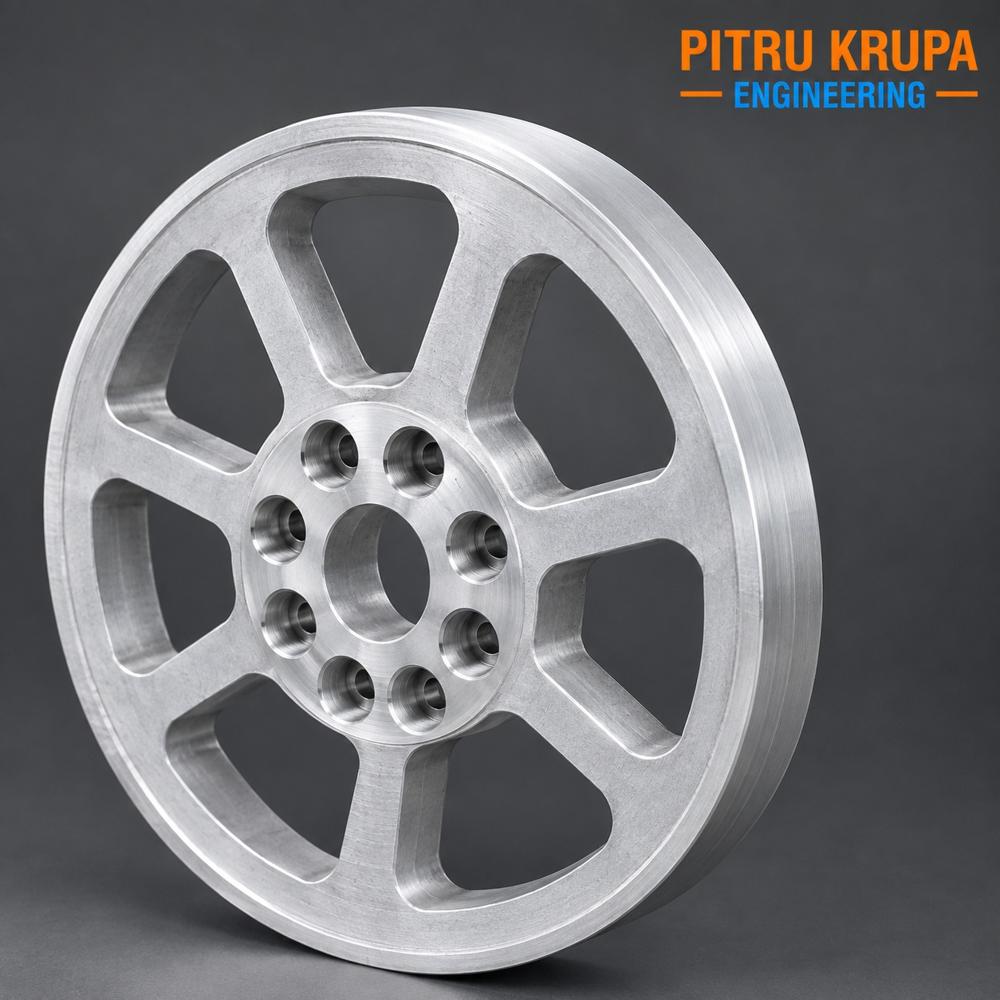 Custom Machined Aluminum Pulley / Spoked Wheel Component