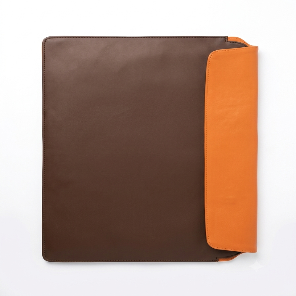 Orange and Brown PU Laptop sleeve with flap