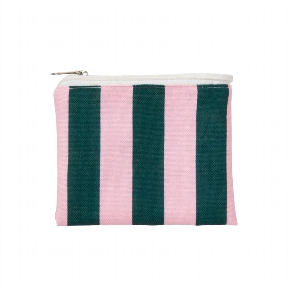 Pink & Green Striped Poly Canvas Mini Pouch